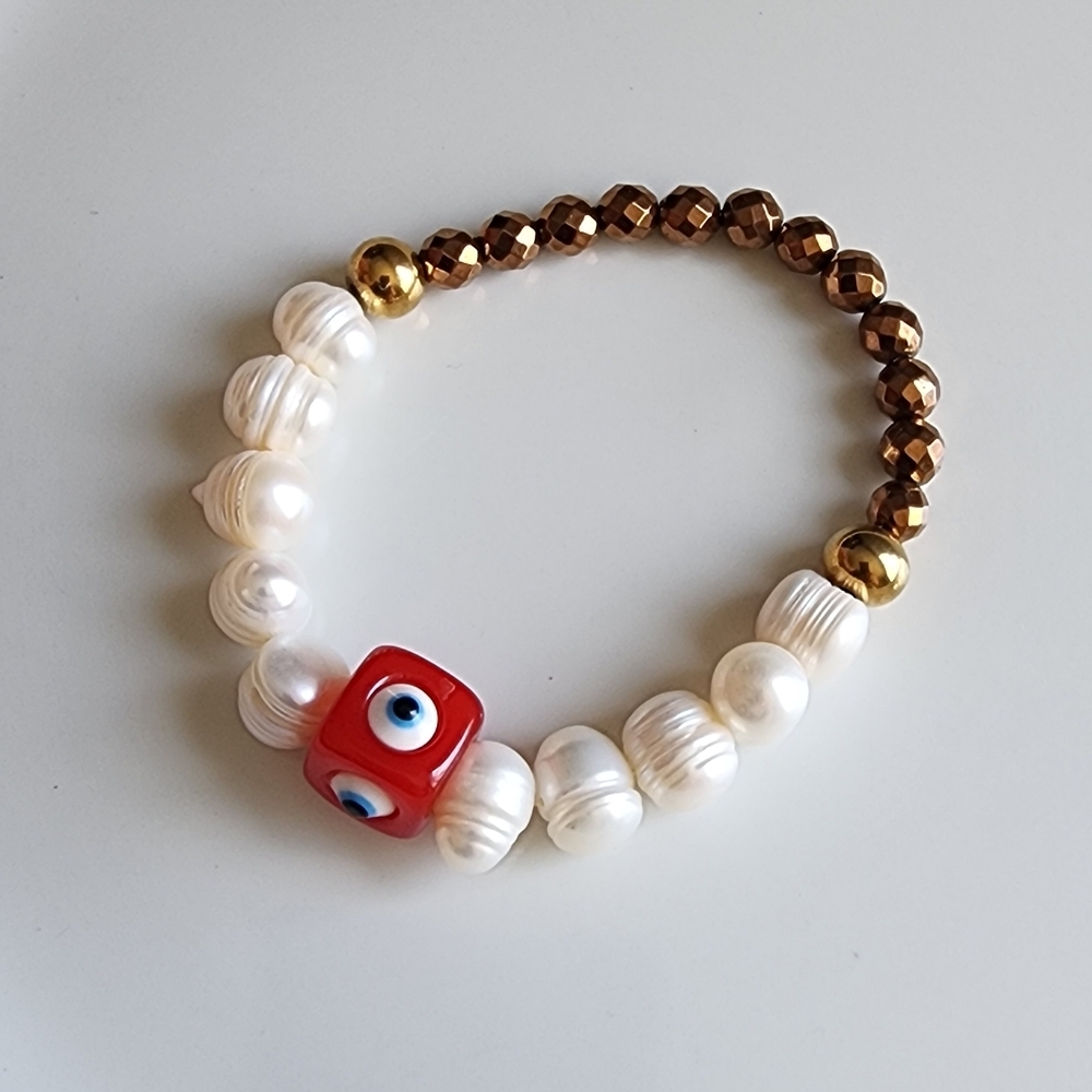 Pearl - Hematite Beaded Bracelet